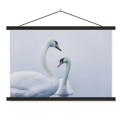 Produktbild von MuchoWow® Textilposter Schwäne - Vogel - Weiß 60x40 cm mit schwarzem Rahmen - Hölzernes