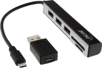 Image de InLine® USB OTG Cardreader & 3-fach USB 2.0 Hub, pour SDXC/microSD, avec adaptateur