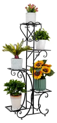 Produktbild von Blumentreppe aus Metall mit 5 Ablagen, Blumenregal 107 x 22 x 57 cm