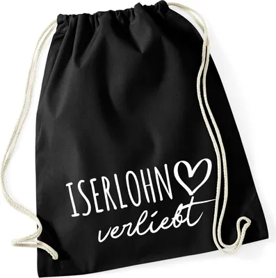 Produktbild von Huuraa Turnbeutel Iserlohn verliebt 12 Liter Black Baumwolle Rucksack Geschenkidee