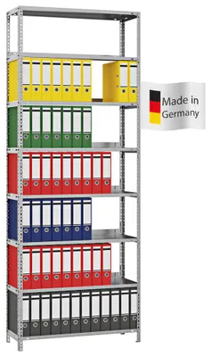 Produktbild von PROREGAL Aktenregal Schraubsystem MAGNUS Germany | HxBxT 255x100x30cm | 8 Ebenen | Fachlast 60kg | Einseitig nutzbar | Verzinkt