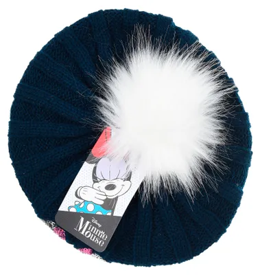 Produktbild von Minnie Mouse Kinder Winter-Strick-Baskenmütze Mädchen , Farbe:Dunkel-Blau, Größe:52