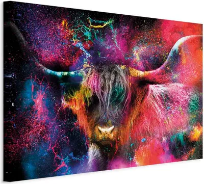 Produktbild von Italienischer Leinwand Leinwandbild - Colorful Bull (1 Part) Wide 60x40 cm Tiere g-C-0335-b-a