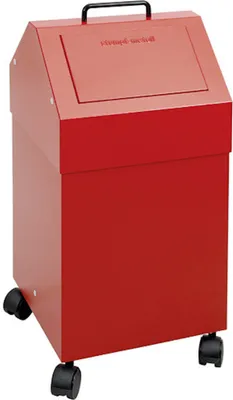 Produktbild von Fahrbarer Abfallsammler mit selbstschließender Einwurfklappe | 45 Liter, HxBxT 71,5x33x31cm | Feuer- & Geruchshemmend | Feuerrot