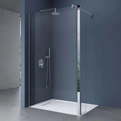 Produktbild von doporro Duschwand 80x200cm Walk-In mit 30cm Nebenteil, 8mm Duschabtrennung Bremen mit rundem Stabilisator, aus Echtglas ESG-Sicherheitsglas Klarglas