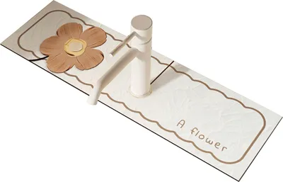 Produktbild von Wasserhahn-Pad, Wasseraufnahme, schnelltrocknend, feuchtigkeitsbeständig, rutschfest, Blumenmuster, Abtropfmatte für Spüle, Küchenzubehör