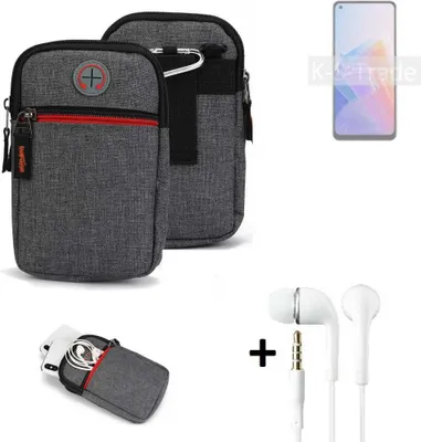 Produktbild von K-S-Trade Gürteltaasche + Kopfhörer kompatibel mit Oppo A96 5G Handy Tasche Holster Schutz Hülle Handy Hülle grau Zusatzfächer 1x