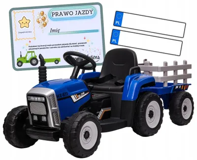 Zdjęcie produktu dla TRAKTOR na akumulator z przyczepką LED muzyka PREZENT dla dziecka niebieski