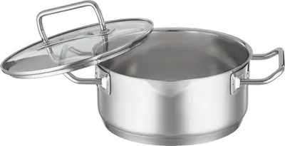 Produktbild von RÖSLE EXPERTISO Bratentopf Edelstahl 18/10 mit Glasdeckel 20cm Induktion Silber