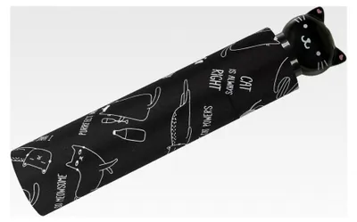 Produktbild von Regenschirm Taschenschirm mit Katzenkopfgriff, Schwarz, 95 cm