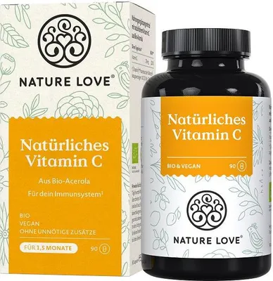 Produktbild von Nature Love Natürliches Vitamin C aus  Acerola | 90 Kapseln | vegan