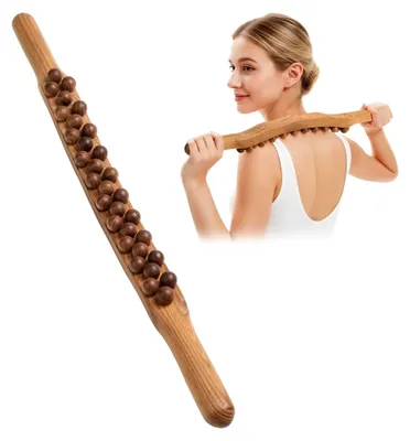 Produktbild von Gua Sha Holztherapiestab, Massagestab aus Holz mit 31 Holzmassageperlen, Faszienstab für Ganzkörperbehandlungen