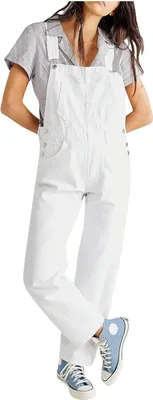 Produktbild von ASKSA Damen Jeanslatzhose Laessige Stretch Denim Latzhose Jeans Overalls Mit Taschen Klassischer lockere Passform Jumpsuit,Weiss,M