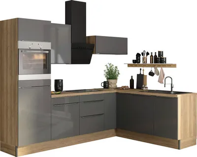Produktbild von Optifit Winkelküche ohne Geräte Linus984 270 cm anthrazit glänzend zerlegt Variante links KCLI 2720LAOE8+