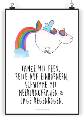 Produktbild von Mr. & Mrs. Panda Bild Einhorn Fliegendes Pferd DIN A5 - Weiß - Geschenk, wanddruck, drucke, Regenbogen, wanddeko, Unicorn, Wandbild, Glitzer, Spielen, Realität
