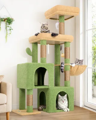 Productafbeelding van Kattenboom Cactus met 2 Huizen en Stabiele Krabpaal