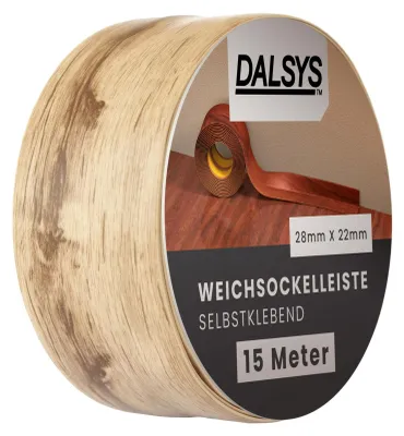 Produktbild von Dalsys Weichsockelleiste selbstklebend 15m Gebleichte Eiche - Flexible Sockelleisten aus PVC auf der Rolle, Abschlussleiste für Fugen in Küche & Bad. Praktische Sockelleiste Selbstklebend
