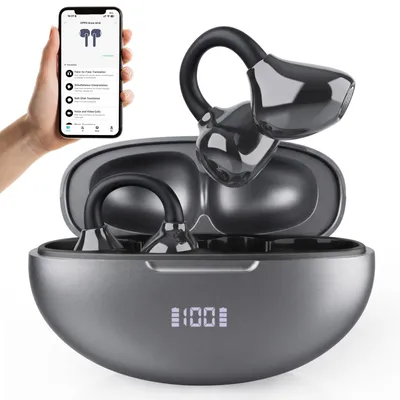 KI-Übersetzer-Kopfhörer, Bluetooth, In-Ear, kabellos, Schwarz