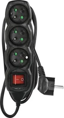 Obrázek produktu pro EMOS Prodlužovací kabel 1,5 m / 3 zásuvky / s vypínačem / černý / PVC / 1 mm2, PC1311