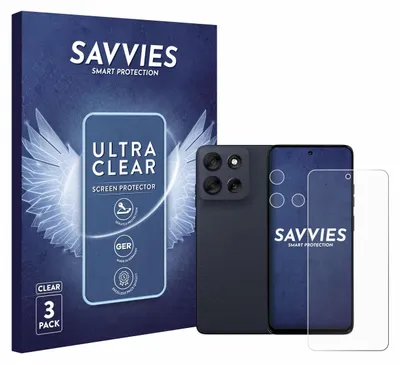 A product packaging box for screen protectors, with a smartphone and a screen protector shown next to it.