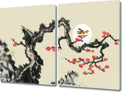 Produktbild von Coloray Hackbrett Küchenbrett Kochplattenabdeckung Schneidebrett Herdabdeckplatte 2x40x52 cm - Vogel Blumen Zweig