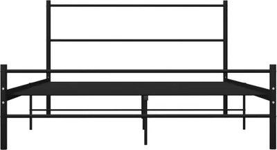 A black metal bed frame is shown against a white background.
