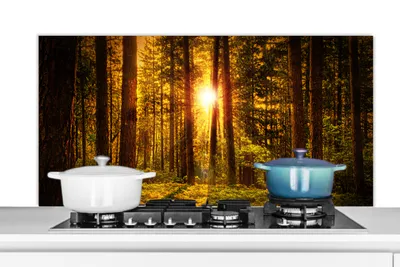Obrázok produktu pre MuchoWow® Splashback Kuchyňa - Kuchynský backsplash - Ochrana steny pre sporák a drez Les - Slnko - Stromy - Príroda - Západ slnka 120x60cm Alu-Dibond