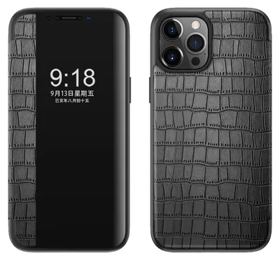 Produktbild von Für Apple iPhone 12 / 12 Pro 6.1 Handy Tasche Schwarz Krokodil Design Hülle Etui