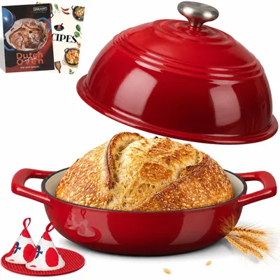 Obrázek produktu pro Litinový hrnec na chléb - Smaltovaný litina - 6 litrů - S poklopem - Žáruvzdorný do 260 °C - Kulatý tvar pro pečení kvásku