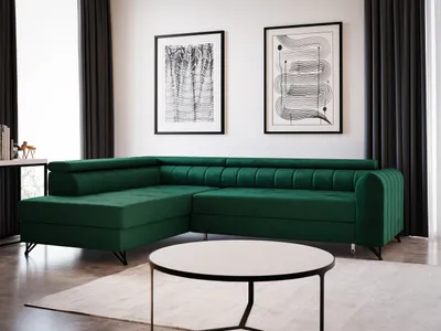 Produktbild von Ecksofa Alice mit Schlaffunktion und Bettkasten, Wohnlandschaft mit einstellbare Kopfstützen, Couch, Sofa, Bettsofa, Schlafsofa (Grün (Kronos 19), Ecksofa Links)