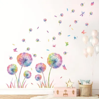 Image de Autocollants muraux, motifs pissenlits, décor pour chambre d'enfant, couleurs vives