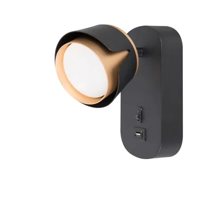 Produktbild von XUDO Wandlampe GX53 - Schwarz mit Gold - Leseleuchte mit USB-A & USB-C Anschluss - Modern und elegant