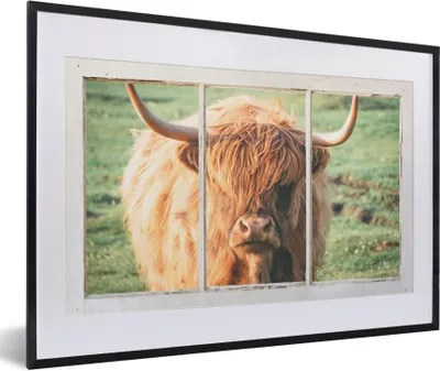 Produktbild von MuchoWow® Gerahmtes Poster Schottische Highlander - Natur - Ansicht 60x40 cm - Poster mit Schwarzem Bilderrahmen Wandposter Rahmen Foto Bilder - Schlafzimmer - Plakat in Rahmen - Drucken