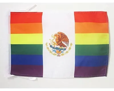 Mexiko-Regenbogen-Flagge 45x30 cm, Polyester 100D, mit Kordeln