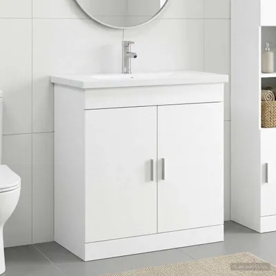 Image de Ensemble de meubles de salle de bain exclusif - Blanc - 81 x 40 x 84,5 cm - Fabriqué en panneaux de particules