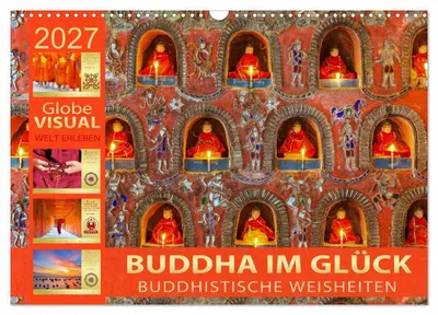 Produktbild von BUDDHA IM GLÜCK - Buddhistische Weisheiten (Wandkalender 2027 DIN A3 quer), CALVENDO Monatskalender