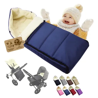 Produktbild von BAMBINIWELT Winterfußsack Fußsack universal  108cm für Babyschale Kinderwagen Buggy Wolle LINIERT MARINE