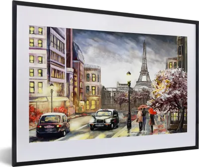 Produktbild von MuchoWow® Gerahmtes Poster Gemälde - Paris - Frankreich - Öl 60x40 cm - Poster mit Schwarzem Bilderrahmen Wandposter Rahmen Foto Bilder - Schlafzimmer - Plakat in Rahmen - Drucken