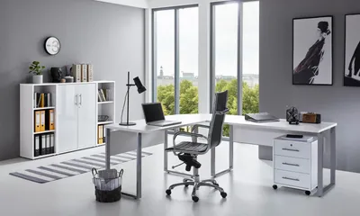 Produktbild von Büromöbel-Set TABOR PRO 2 in weiß / weiß Hochglanz, Arbeitszimmer Komplett-Set