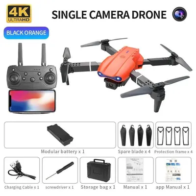 Immagine prodotto di Mini drone RC pieghevole (quadricottero) - E99 Pro - Fotocamera singola 4K - FPV Wi-Fi - Portata 80 m - Autonomia di volo 5-10 min - Funzione di mantenimento dell'altitudine - Peso inferiore a 150 g - Arancione