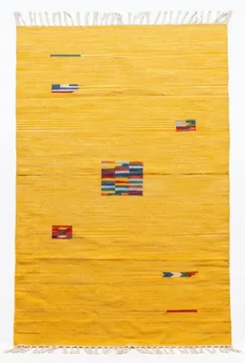 Produktbild von Dhurrie Teppich Gelb A12 Baumwolle Gabbeh ca160x090cm Handgewebt Fransen Nomaden