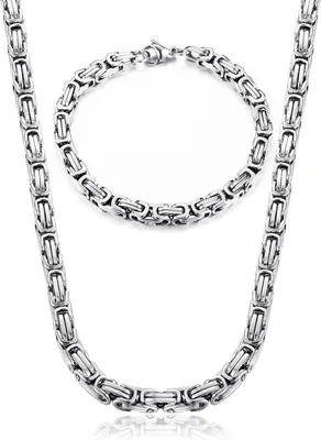 Produktbild von Herren Silber Königskette Armband Set Edelstahl Punk Kette 6/8mm