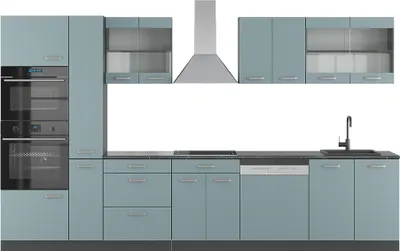 Immagine prodotto di Cucina componibile Vicco R-Line Blu-grigio/antracite 350 cm con armadio alto, senza piano di lavoro, Model 41030