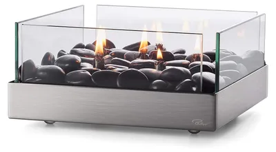 Obrázok produktu pre Krbová lampa – štvorcový tvar, leštená nerezová oceľ – 23x23x10 cm – doba horenia 48 hodín – vhodná na vnútorné aj vonkajšie použitie