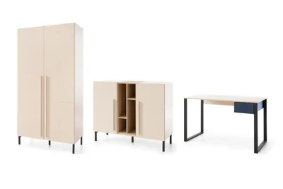 Produktbild von JUGENDZIMMER-SET SORENTO D 3-teilig in Sandbeige/Geölte Eiche/Royalblau