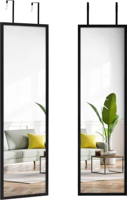 Productafbeelding van Volledige lengte wandspiegel zwart frame 356 x 122 cm - set van 2 stuks - ideaal voor slaapkamer woonkamer decoratie Spiegel
