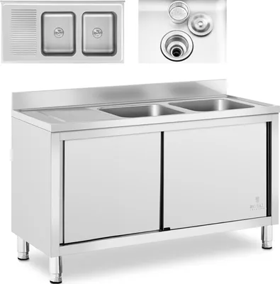 Produktbild von Spüle mit zwei Becken und Schiebetürschrank 140 x 70 x 95 cm
