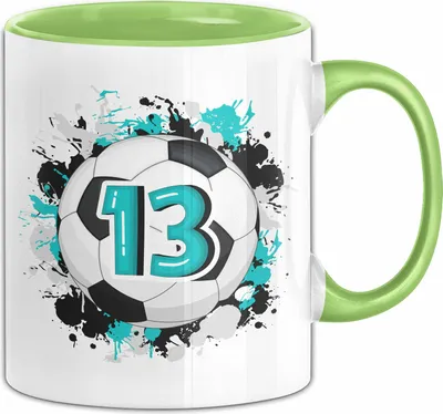 Produktbild von 13. Geburtstag Geschenk Tasse Becher Jungs Fußball Geburtstagsgeschenk  Teenager (Grün)