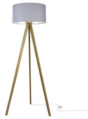 Produktbild von Stehlampe GAJA Dreifuß Eiche mit Zylinderschirm Grau 44 cm E27 – Moderne Standleuchte