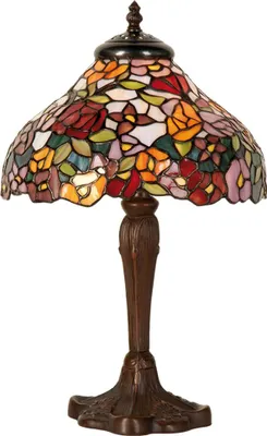 Image de Clayre & Eef Lampe de table Tiffany Ø 26x40 cm Marron Rouge Verre Fleurs